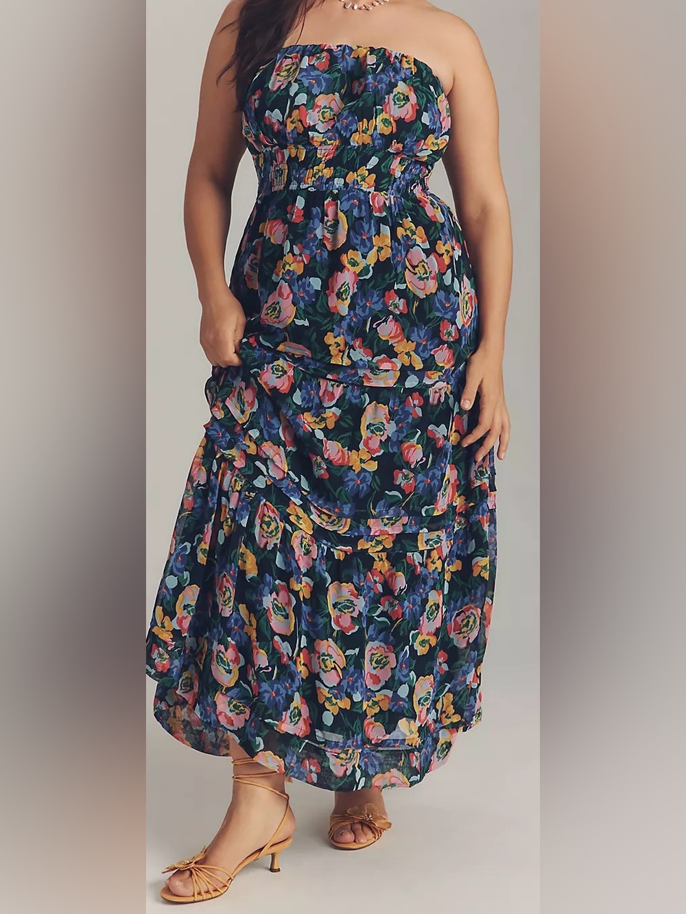 Anthropologie Strapless Floral Maxi Skirt - Navy Multi